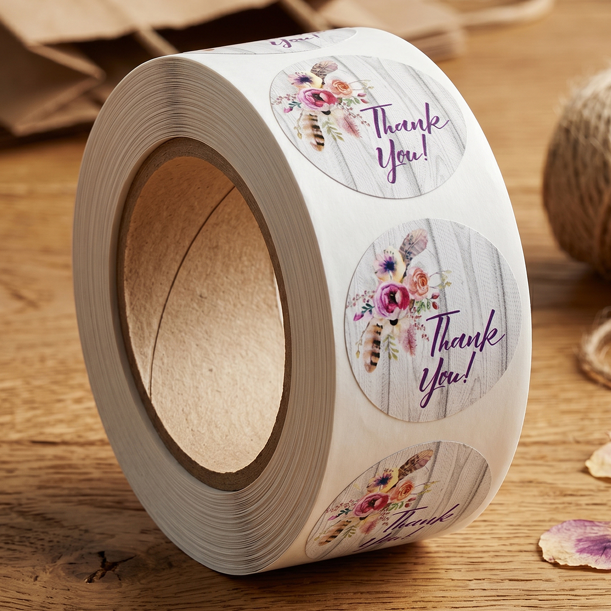 Floral Design Thank You Stickers Roll