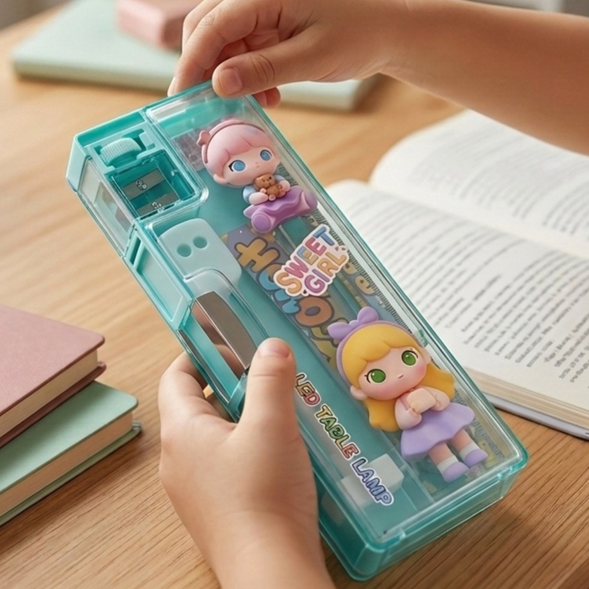 Pencil Box With Led Table Lamp Assorted Colors