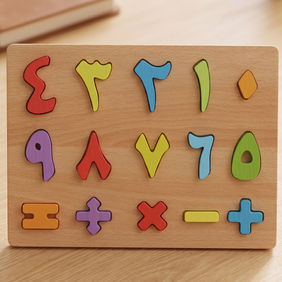 Wooden Arabic Numerals And Math Symbols Puzzle Board