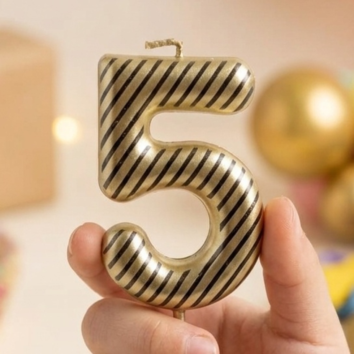 Sweet Birthday Candle Number 5 Golden Color