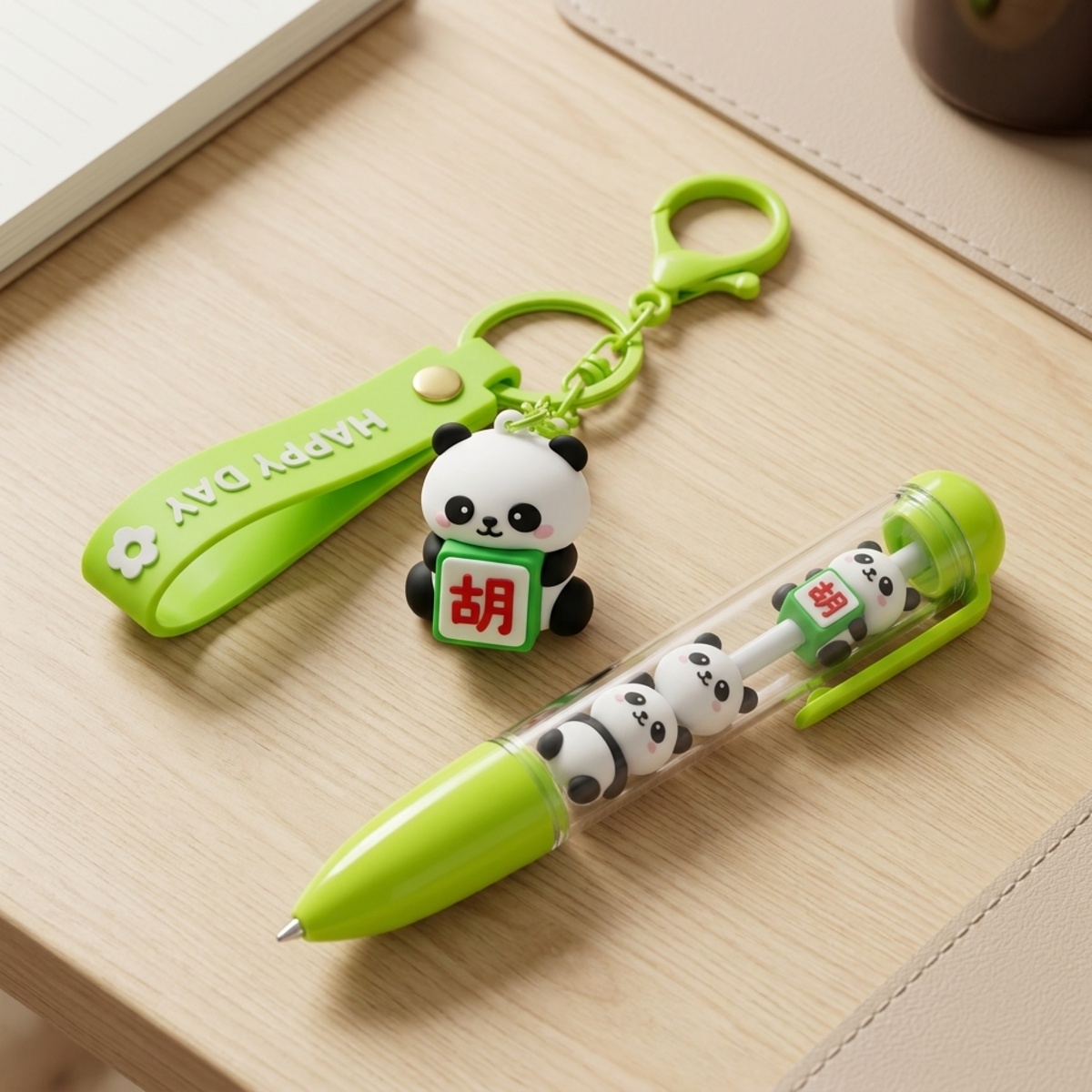 Panda Keychain and Gel Pen Set