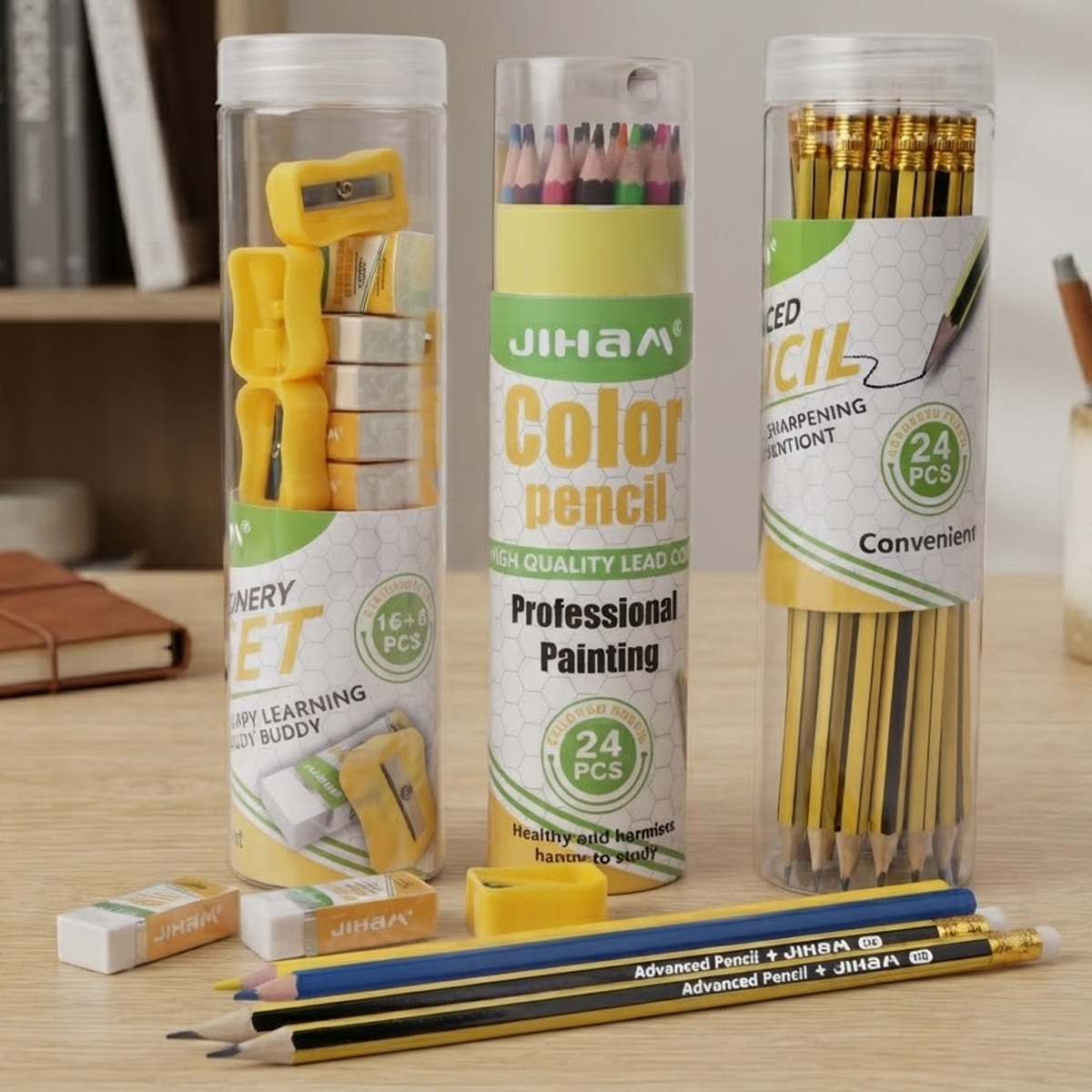Jiham Pencils, Eraser & Sharpener Stationery Set