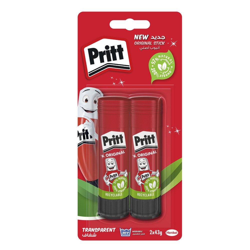 Pritt Transparent Glue Stick 2x43g