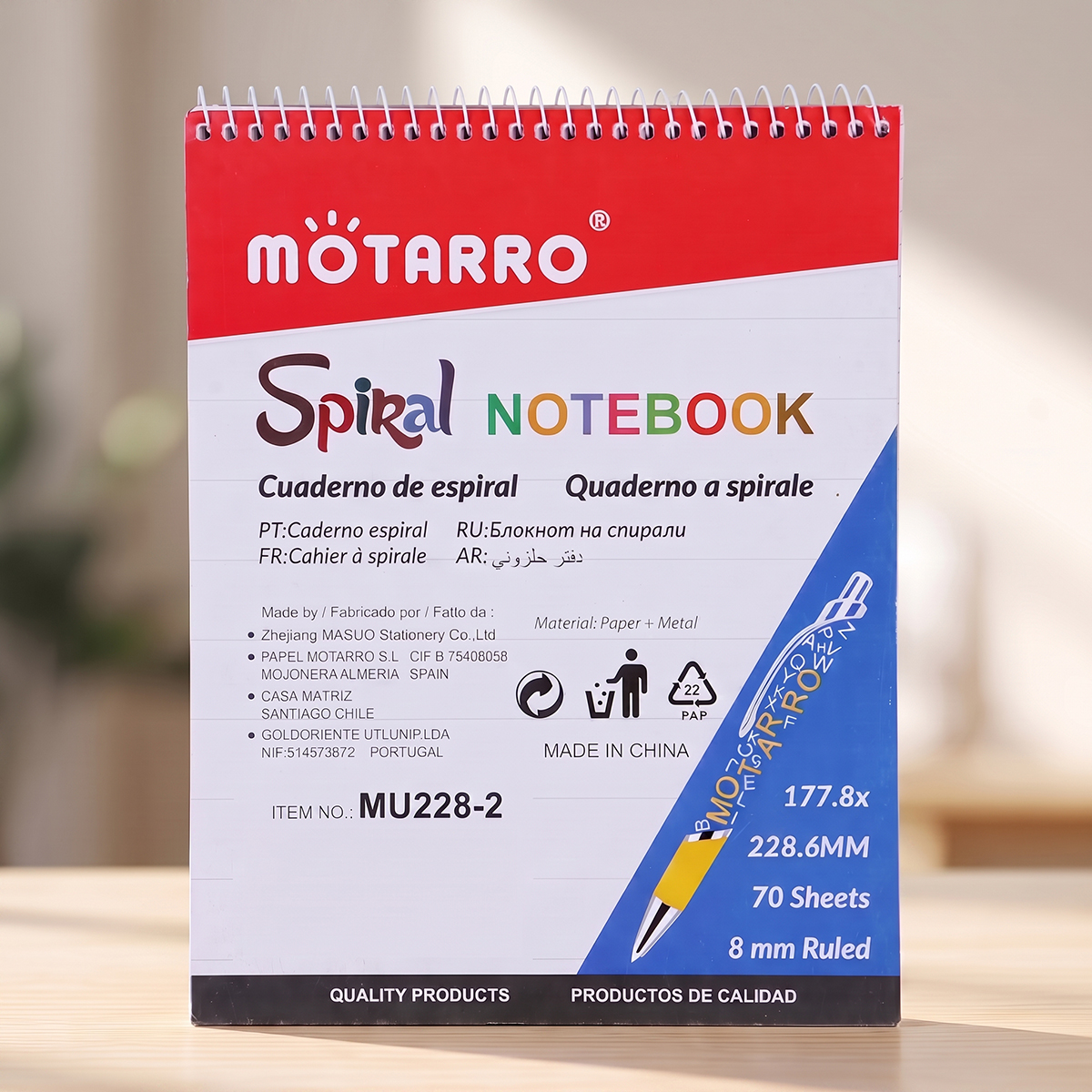 Motarro Spiral Notebook 177.8 x 228.6mm 70 Sheets