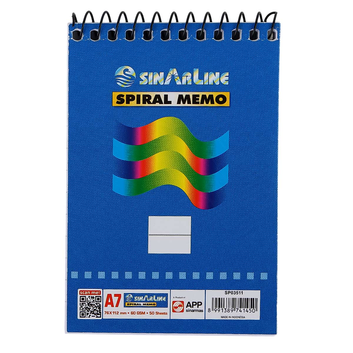 Sinarline Spiral Memo A7 Notebook 76x112mm 60 GSM 50 Sheets
