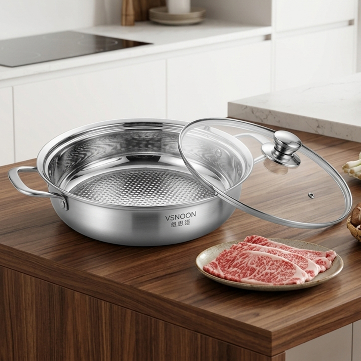 Vsnoon Stainless Steel Dual Handle Wok Pan