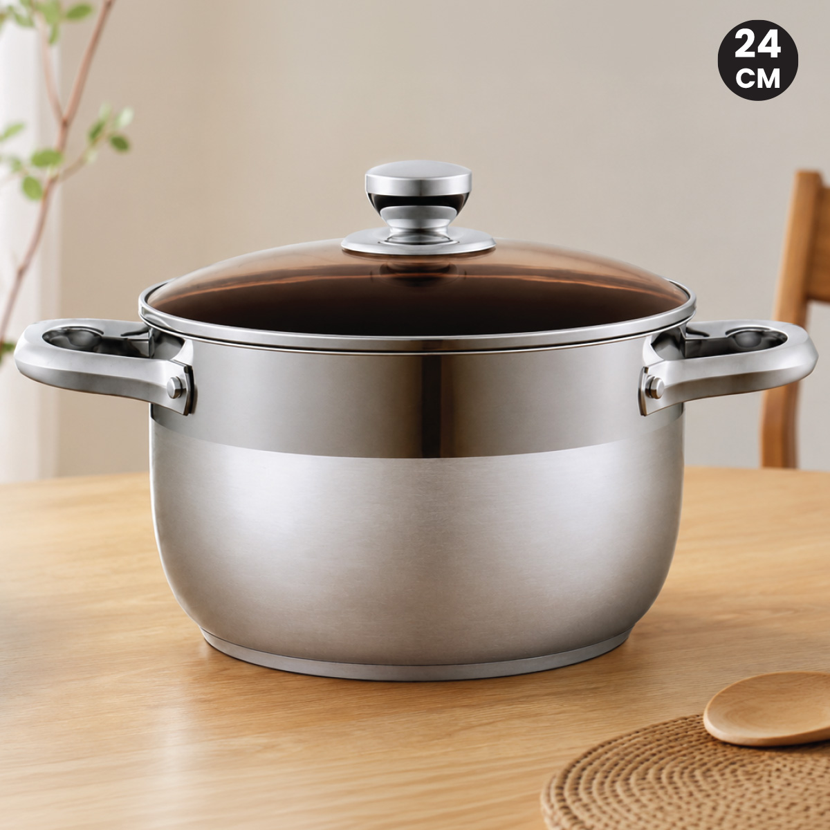 Stainless Steel Casserole with Glass Lid 24cm