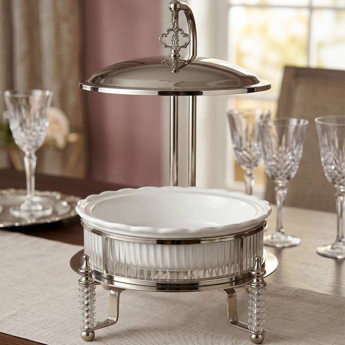 Ornate Ceramic Chafing Dish 13.5 Inch