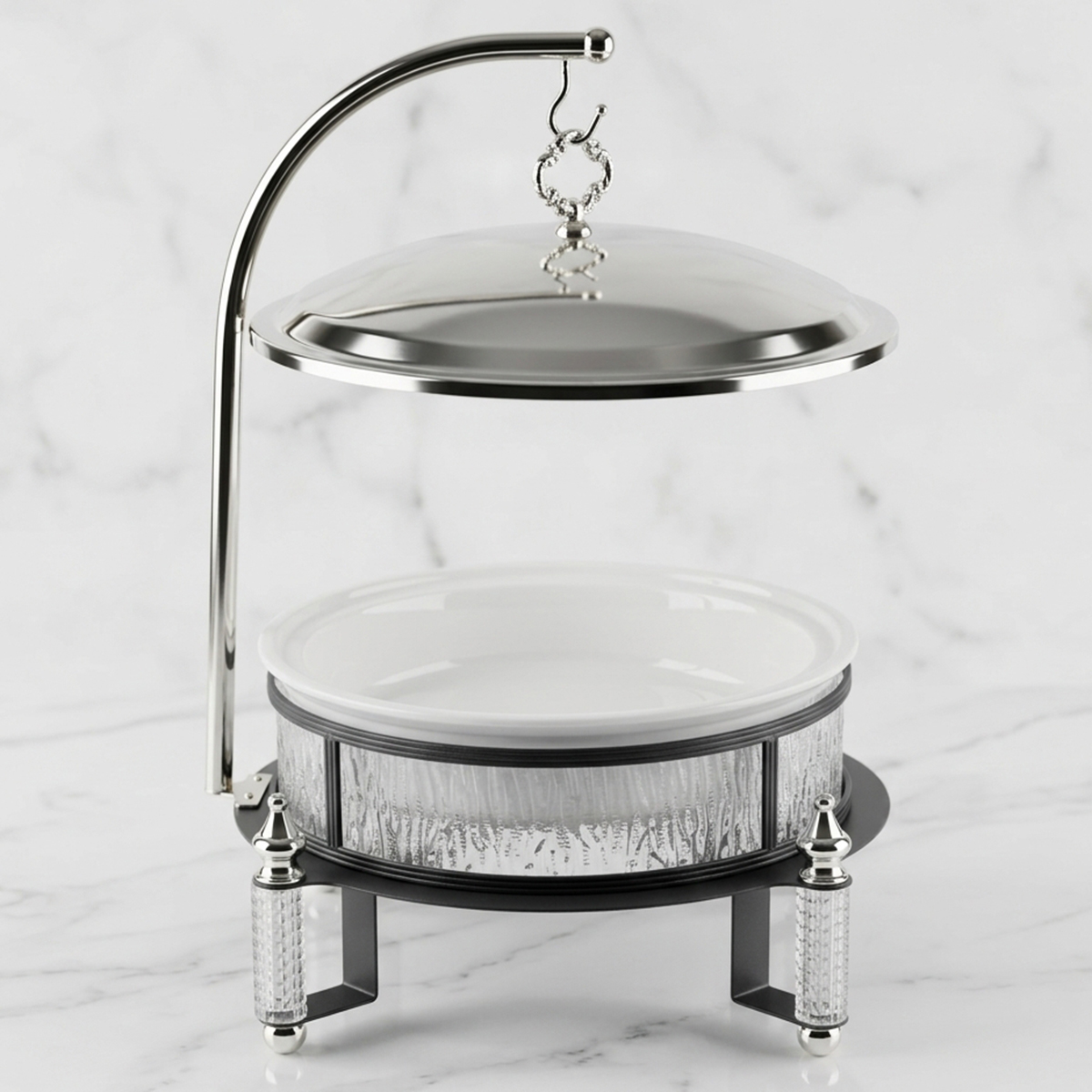 Metal & Ceramic Food Warmer With Lid & Cover Hanger 12 Inch