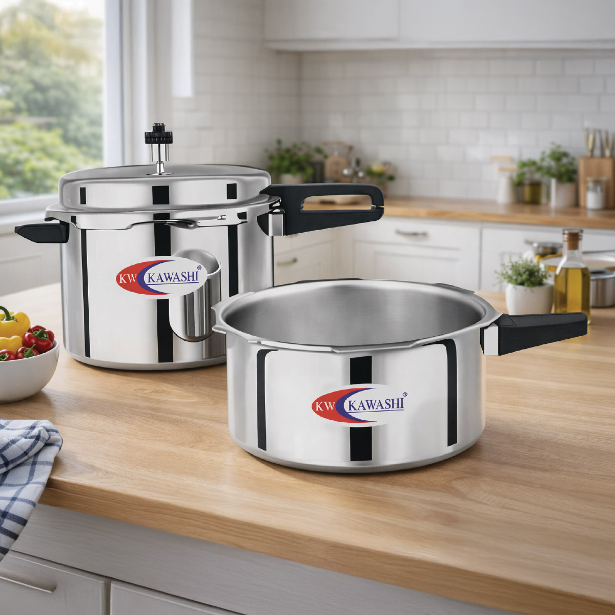 Kawashi Stainless Steel Pressure Cooker 3L & 5L 2 Pieces