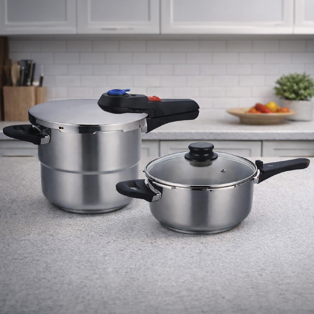 Stainless Steel Set of Pressure Cooker 7L & Saucepan 4L