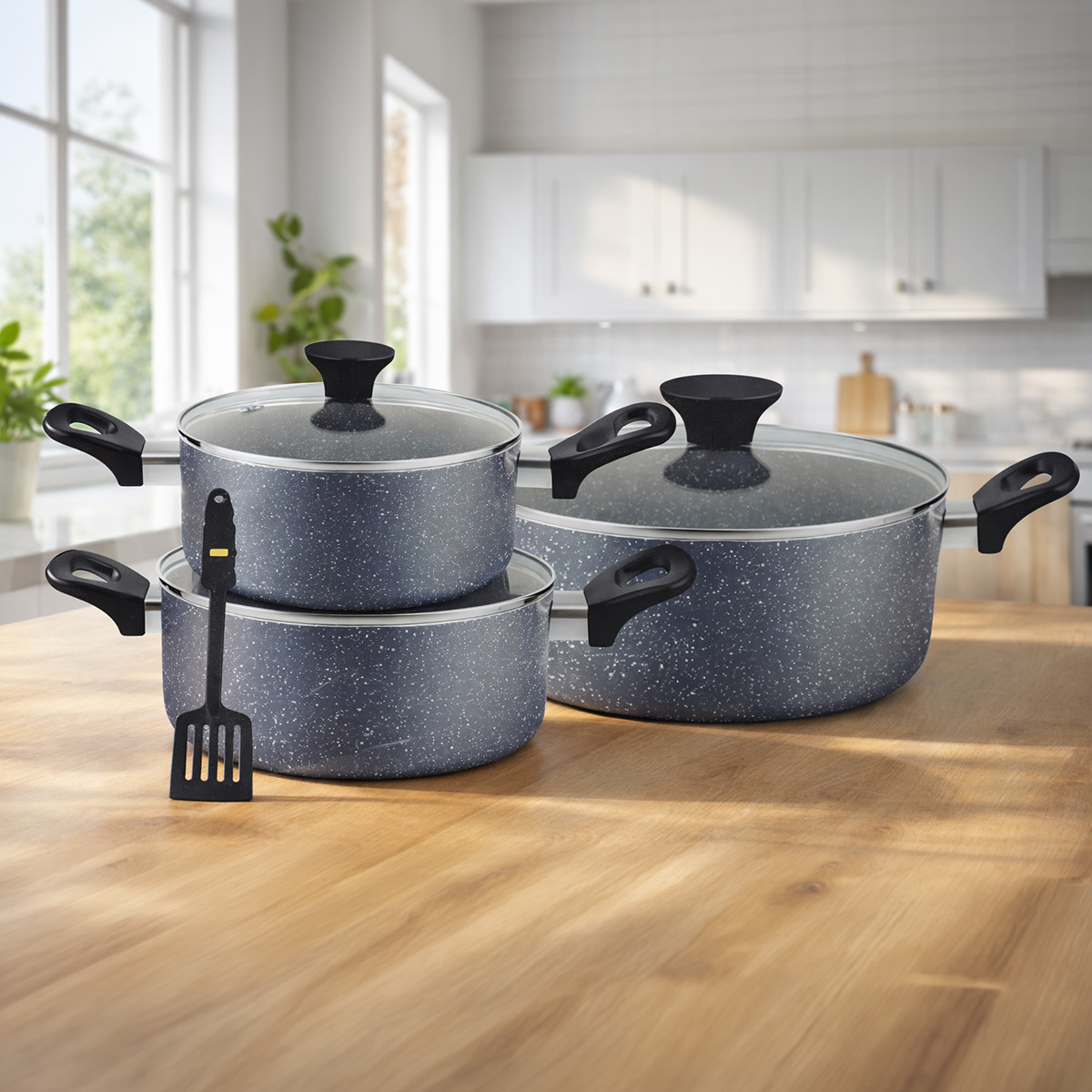 Non Stick Cookware Set Granite 7 Pieces