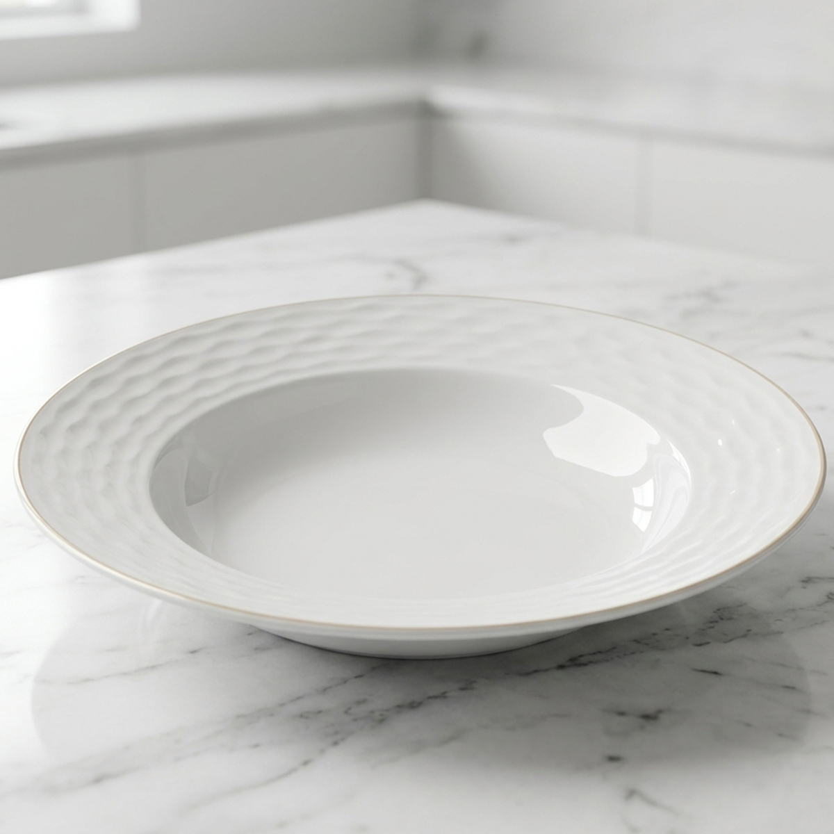 Wave Patterned White Porcelain Soup Plate