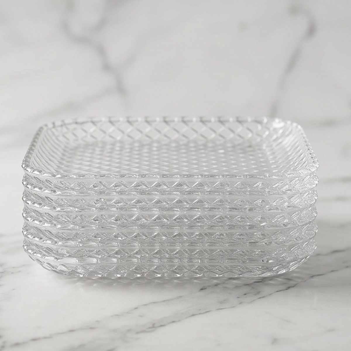 Diamond Patterned Clear Glass Plate 6 Pieces Set