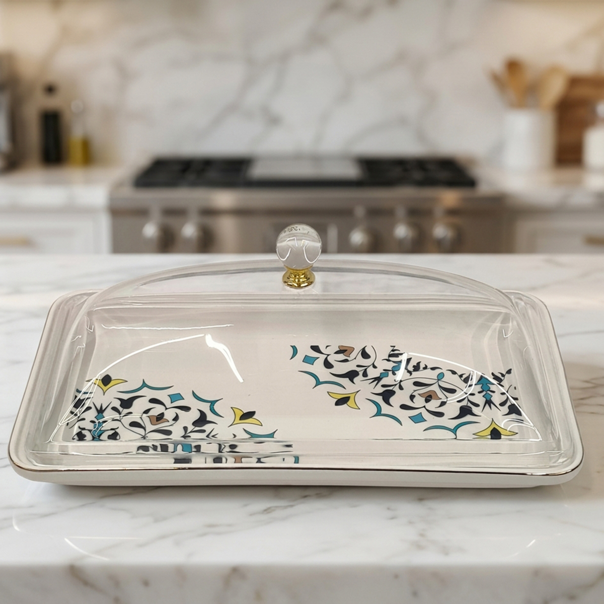 Ceramc Confectionery Plate With Glass Cover