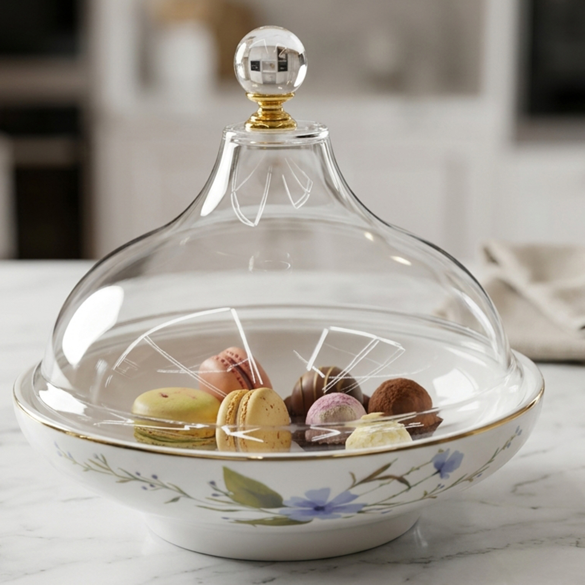 Ceramic Small Confectionery Bowl With Long Glass Cover