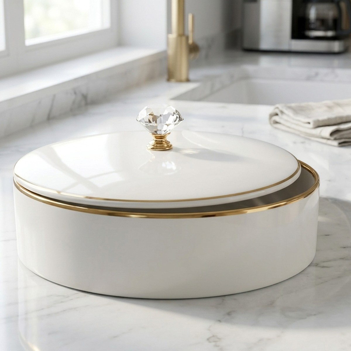 White Ceramic Candy Bowl With Cover