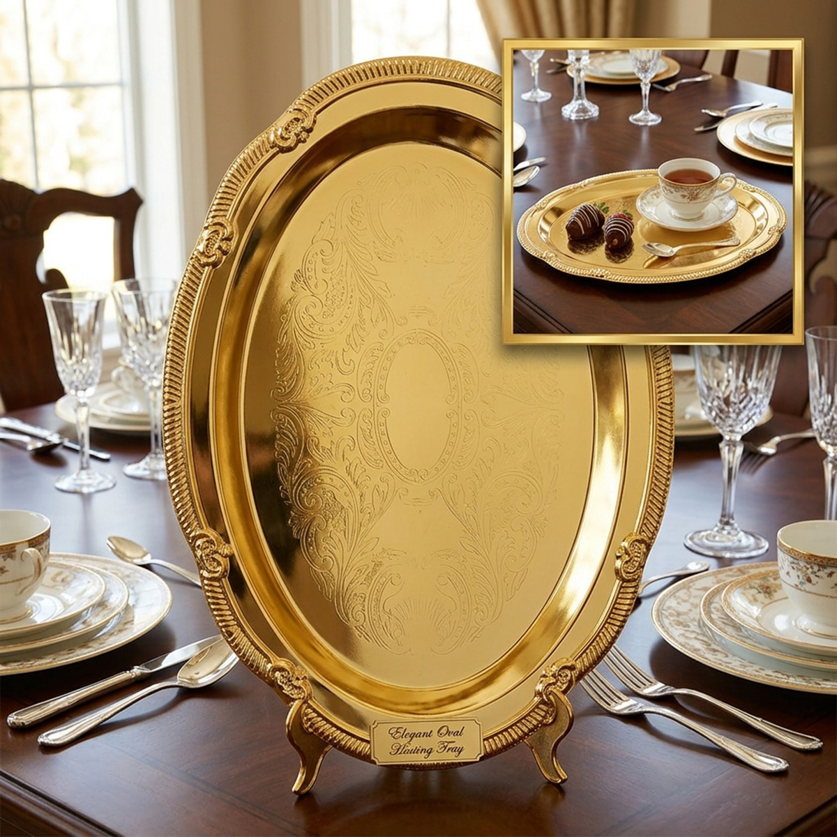 Single Stainless Steel Golden Tray Large