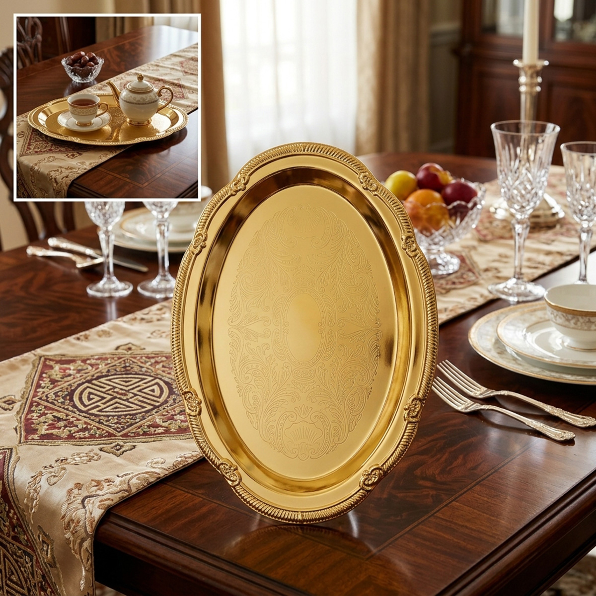Single Stainless Steel Golden Tray Oval Medium