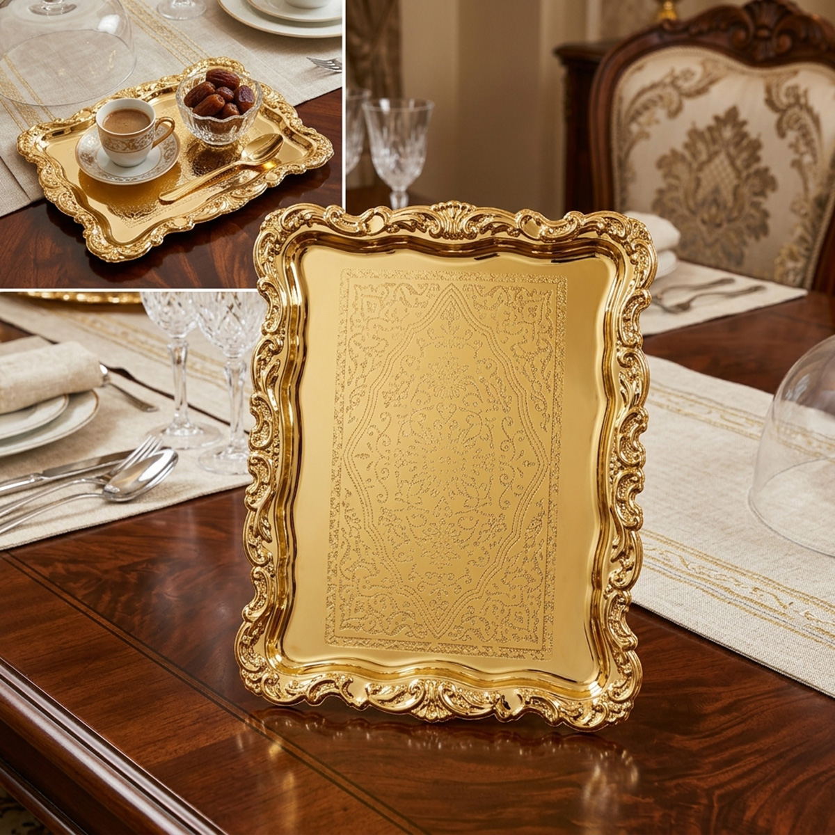 Single Stainless Steel Golden Tray Medium