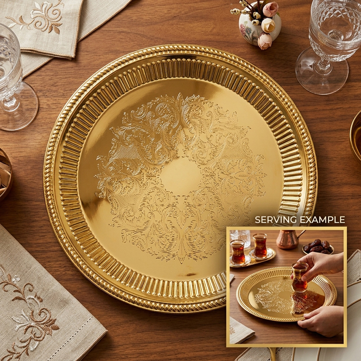 Single Stainless Steel Golden Tray Round Large