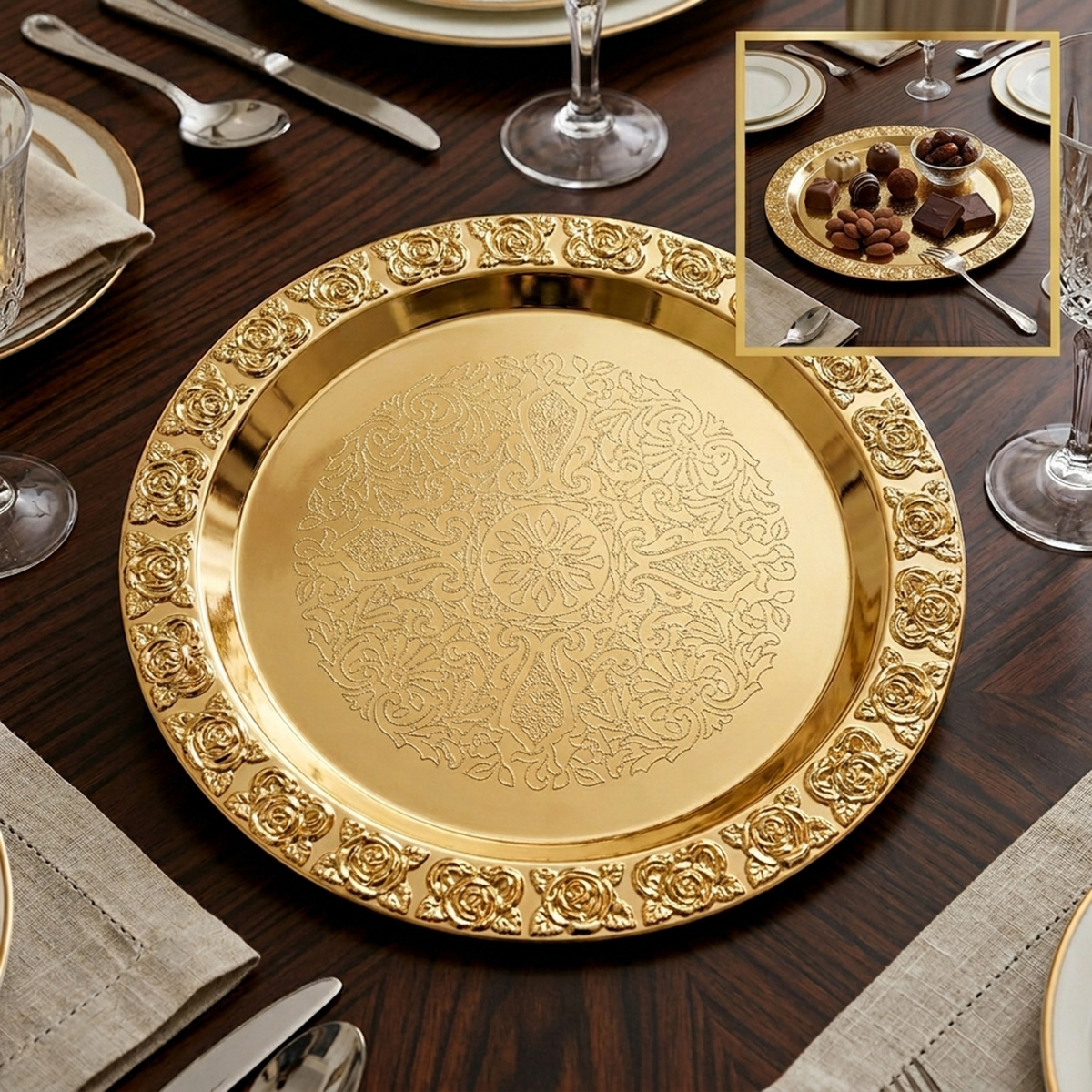 Single Stainless Steel Golden Tray Small