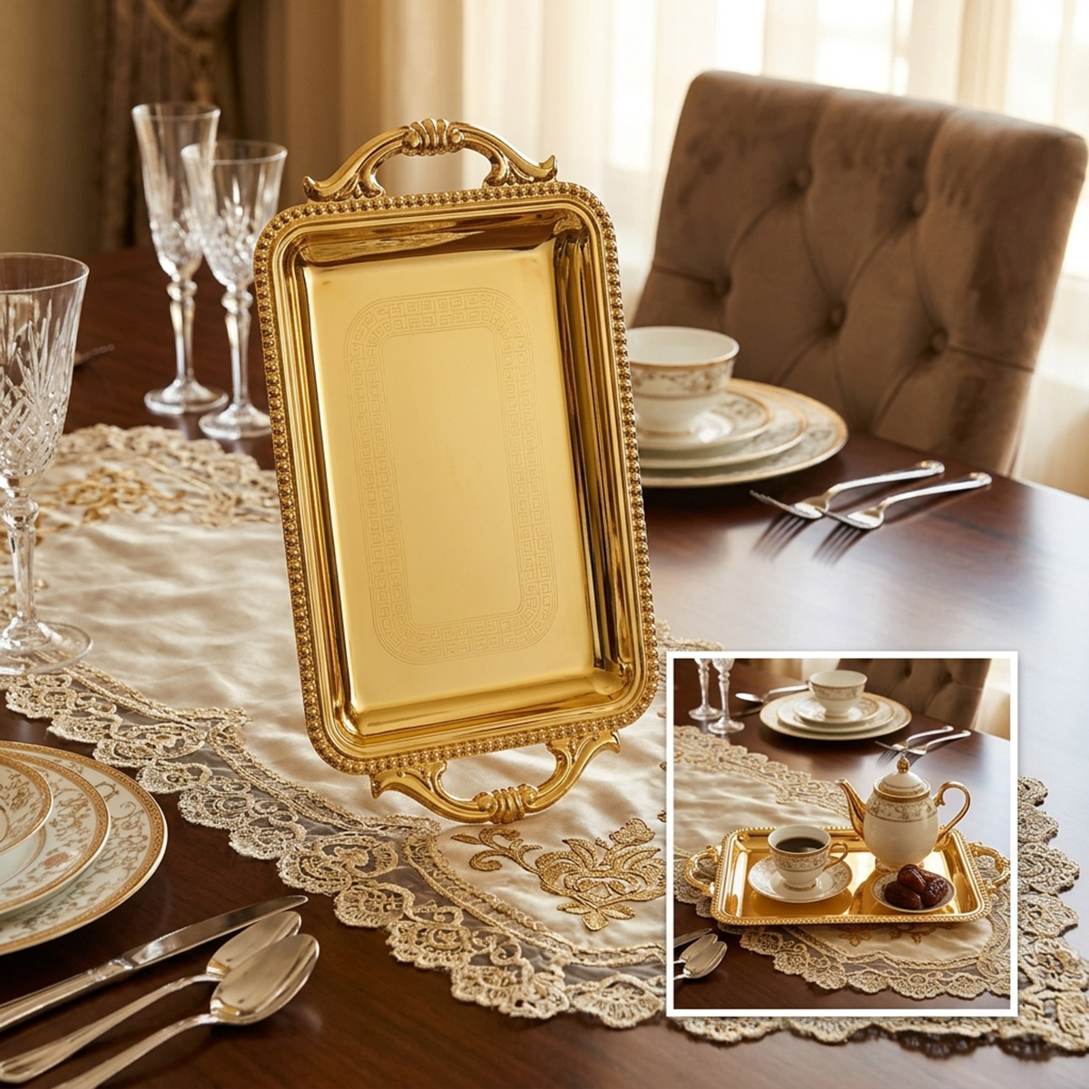 Single Stainless Steel Golden Tray Medium