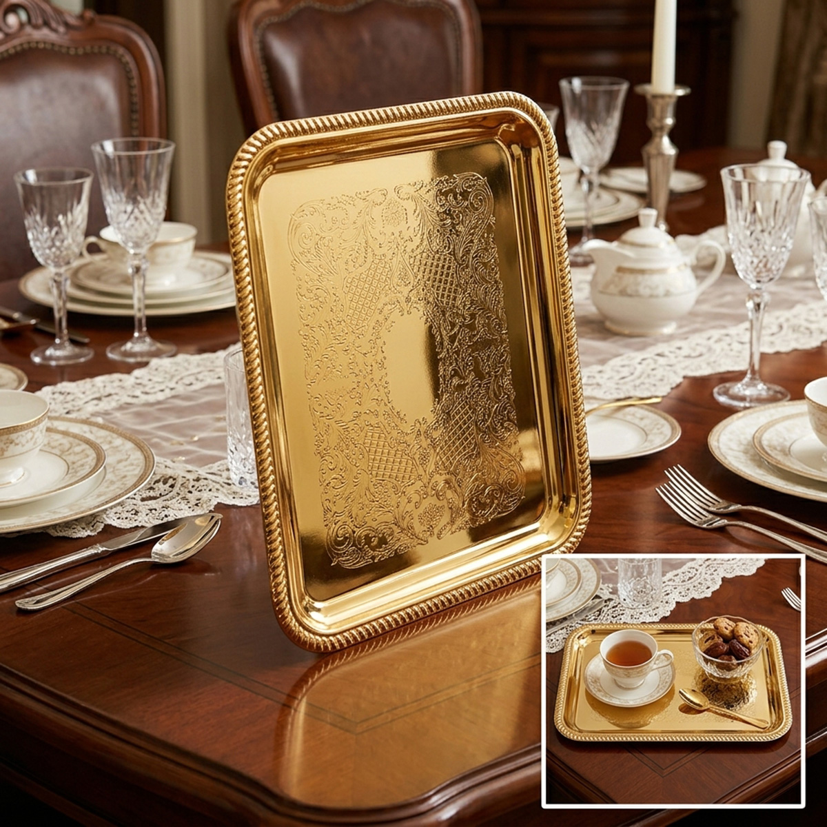 Single Stainless Steel Tray Golden Square Medium