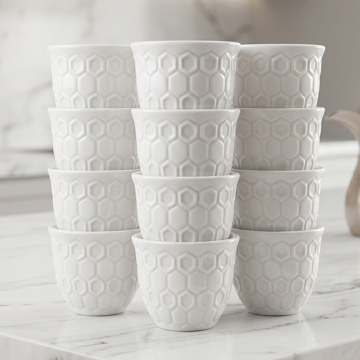 Honycomb Patterned Ceramic Cawa Cup 12 Pieces Set