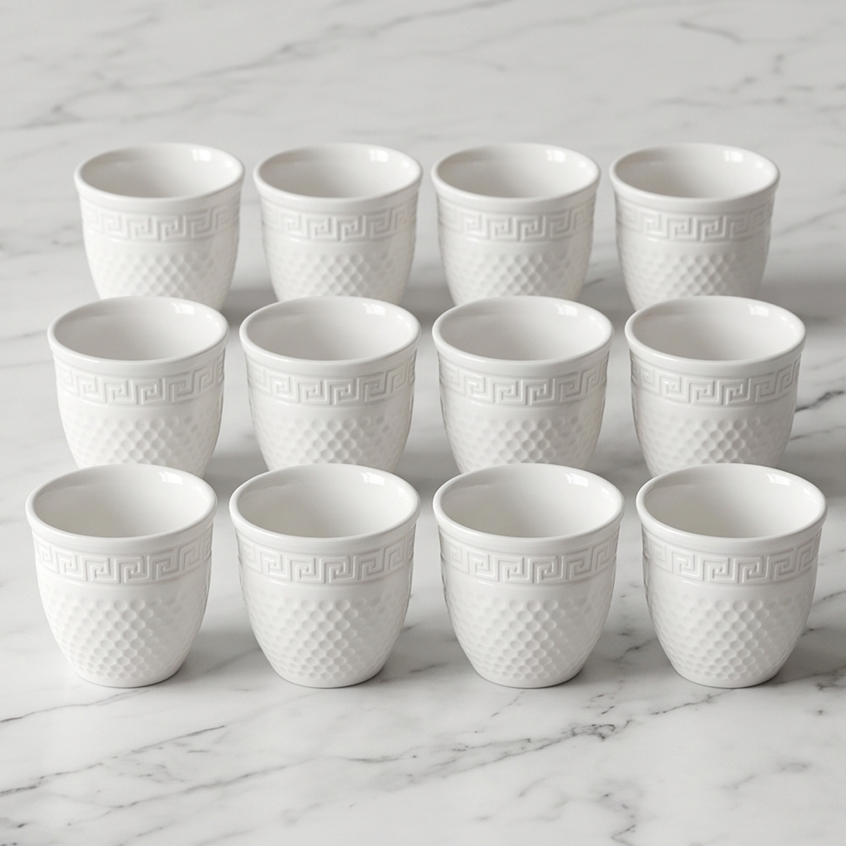 Greek Key Patterned Ceramic Cawa Cup 12 Pieces Set