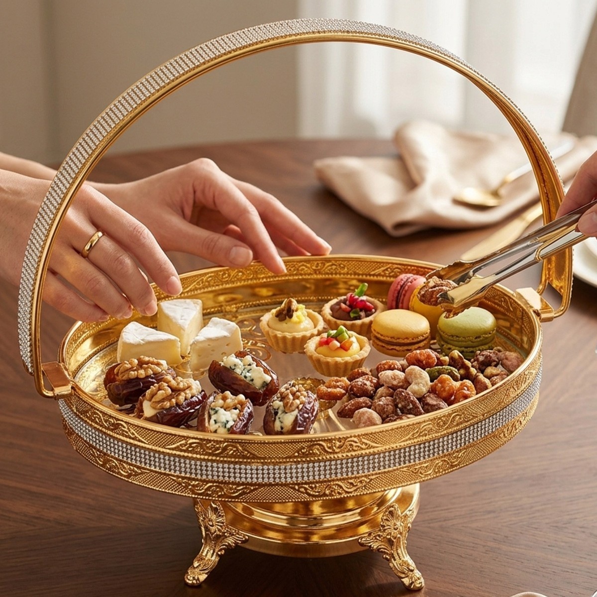 Golden Plated Serving Tray with Handle