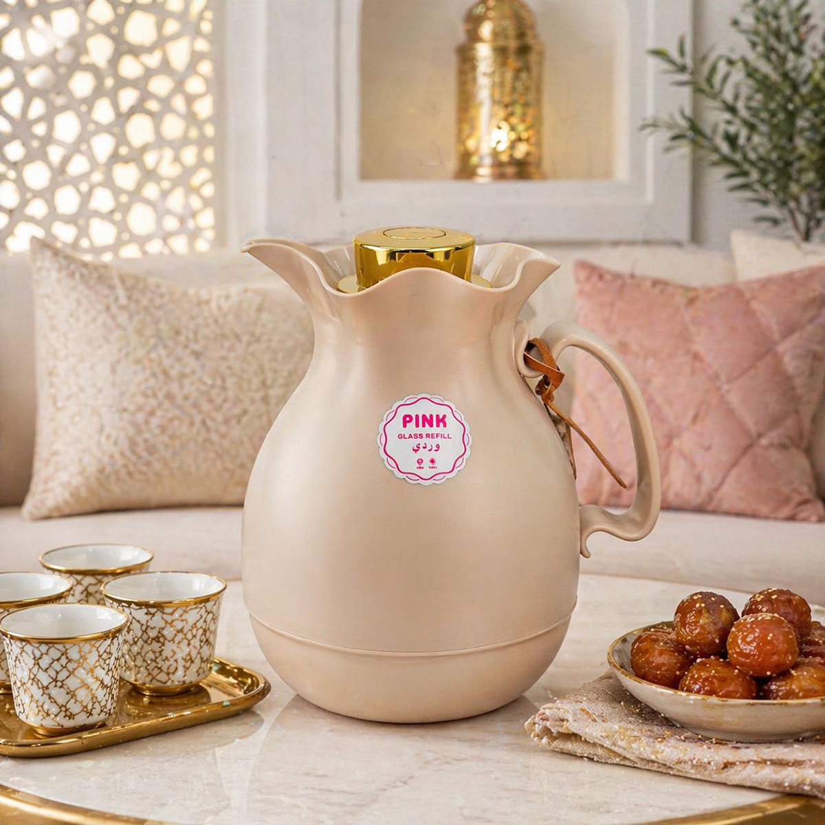 Elegant White Flask with Golden Accents 1L