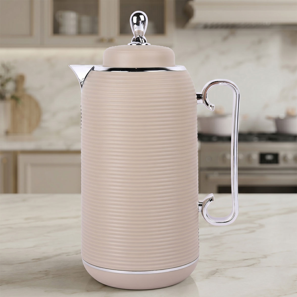 Pink Glass Plastic Body Flask 1L Cream