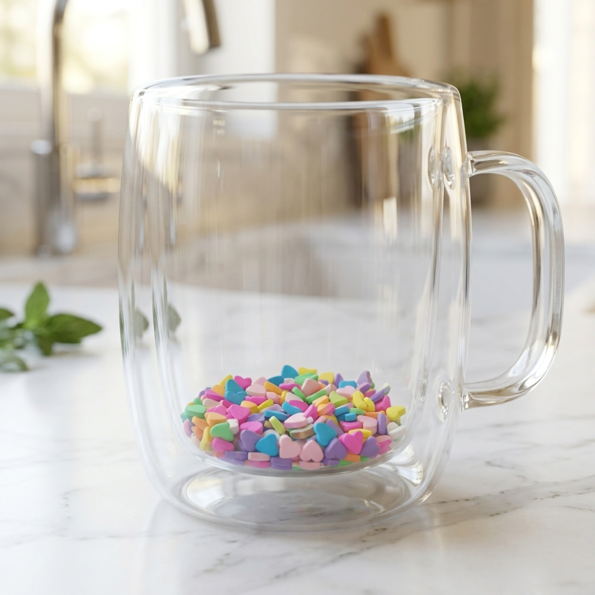 Double Walled Glass Mug With Heart Sprinkles Inside