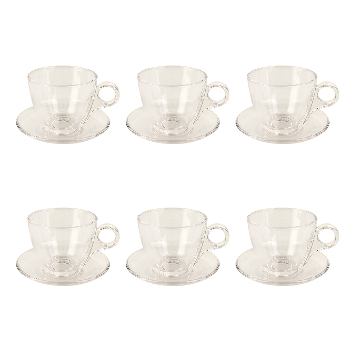 Clear Glass Mug & Saucer Set 12 Pieces