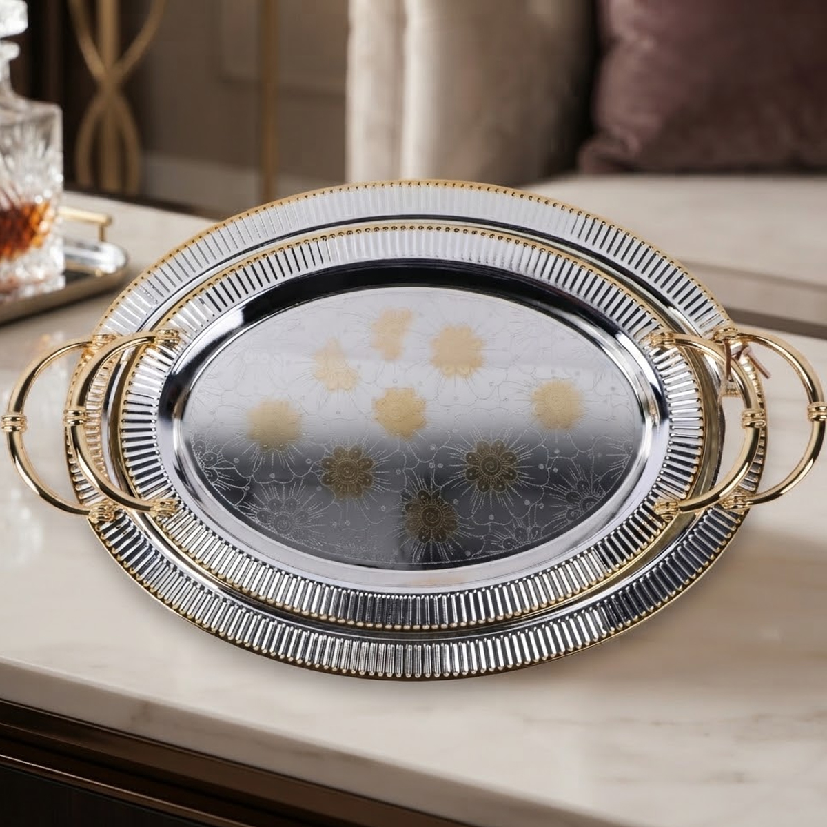 Stainless Steel Shining Trays 2 Pieces Set