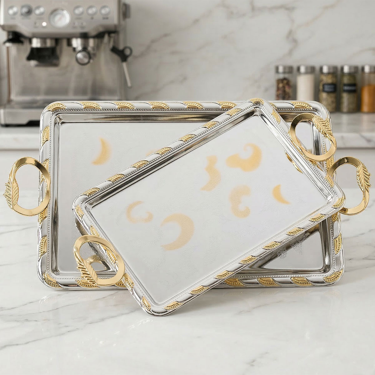 Silver and Golden Color Serving Tray Set