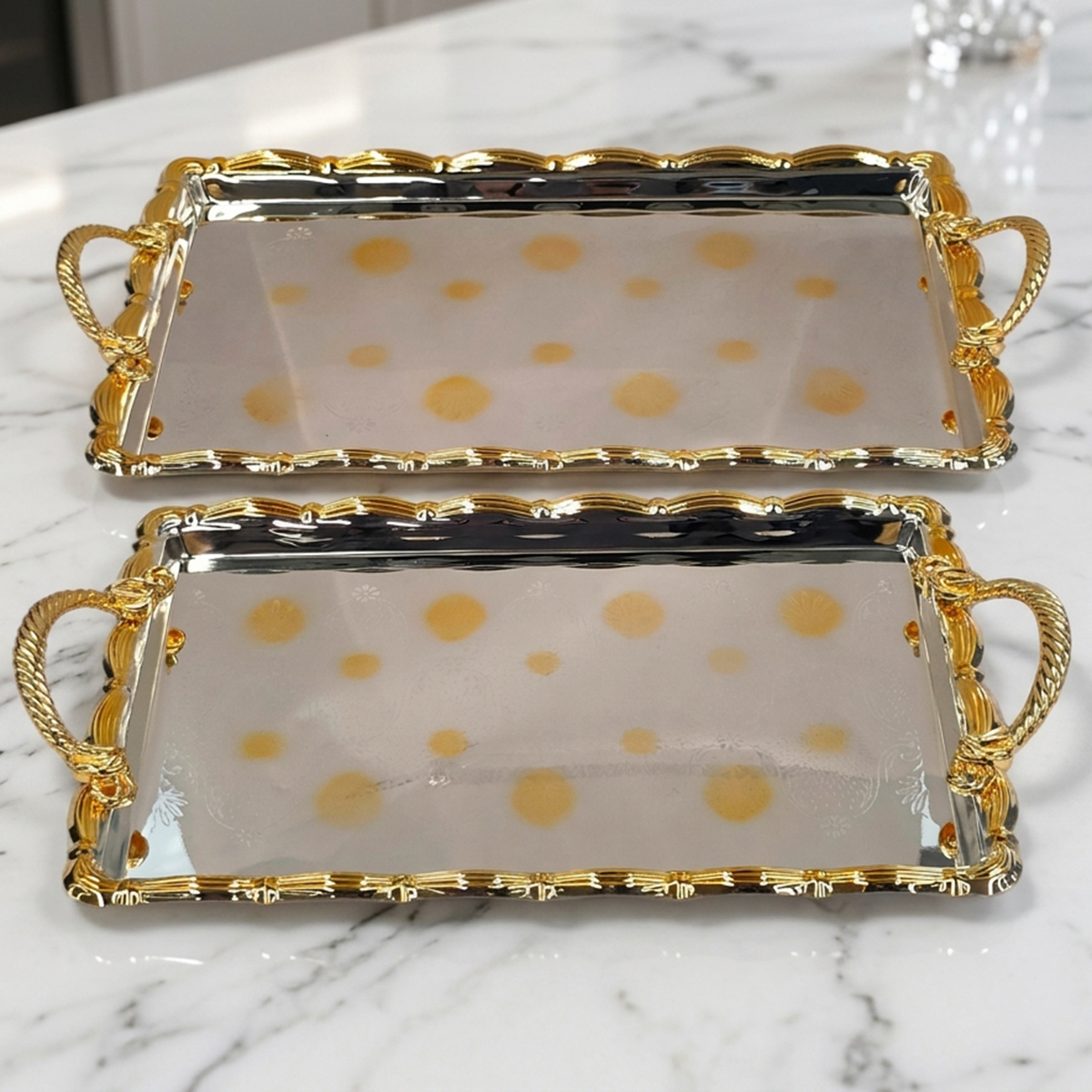 Glossy Golden Border Tray 2 Pieces Set