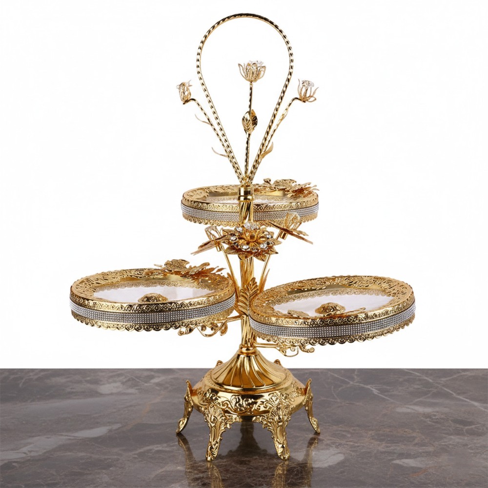Gold Color 3 Tier Metal Serving Stand for Sweets & Desserts