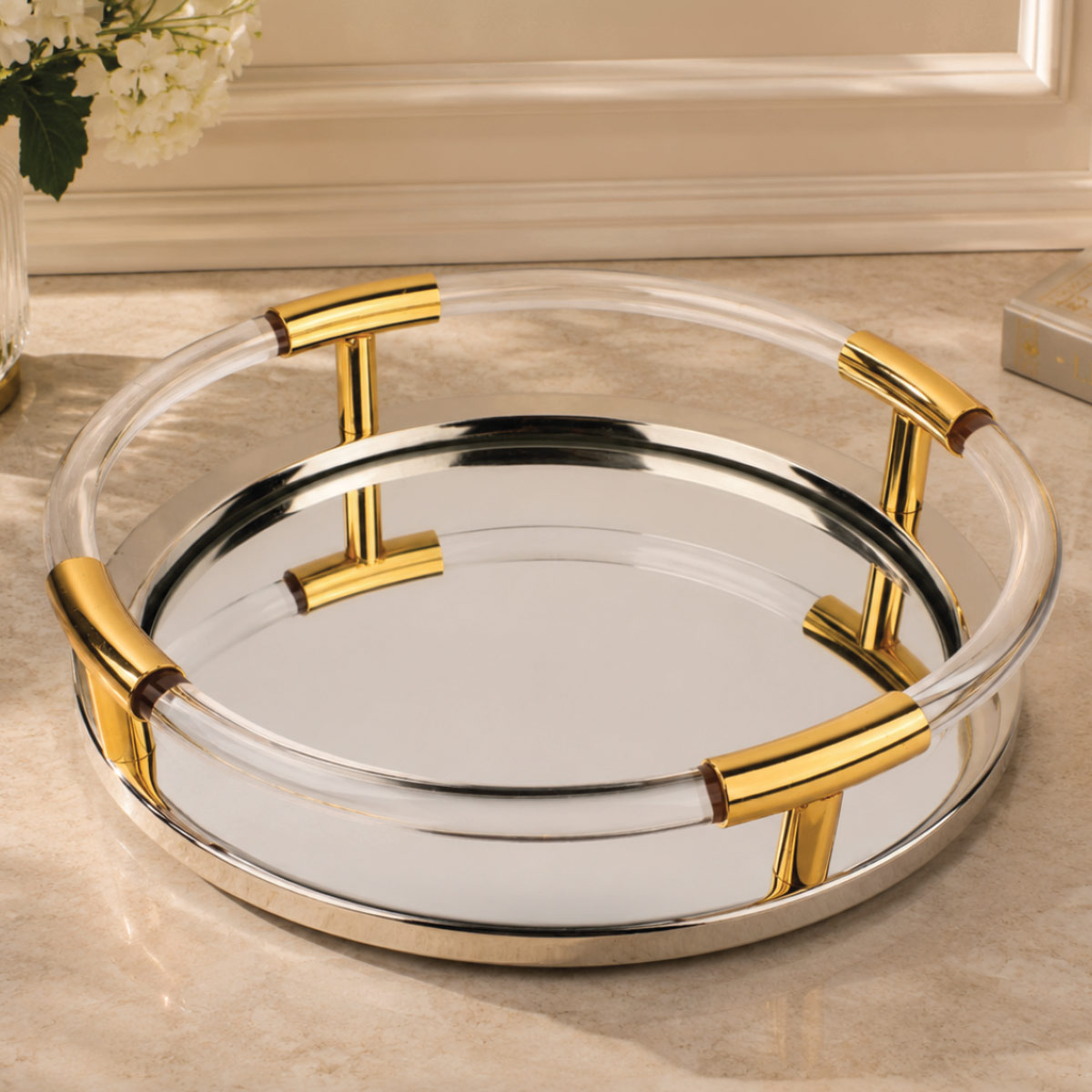 Round Serving Tray With Handles