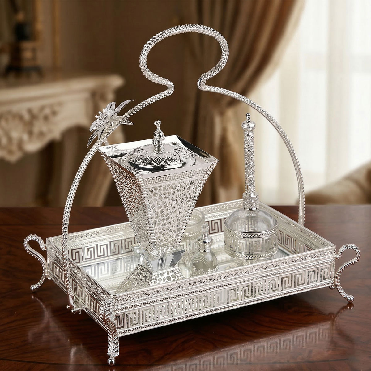 Silver Color Decorative Incense Burner Set