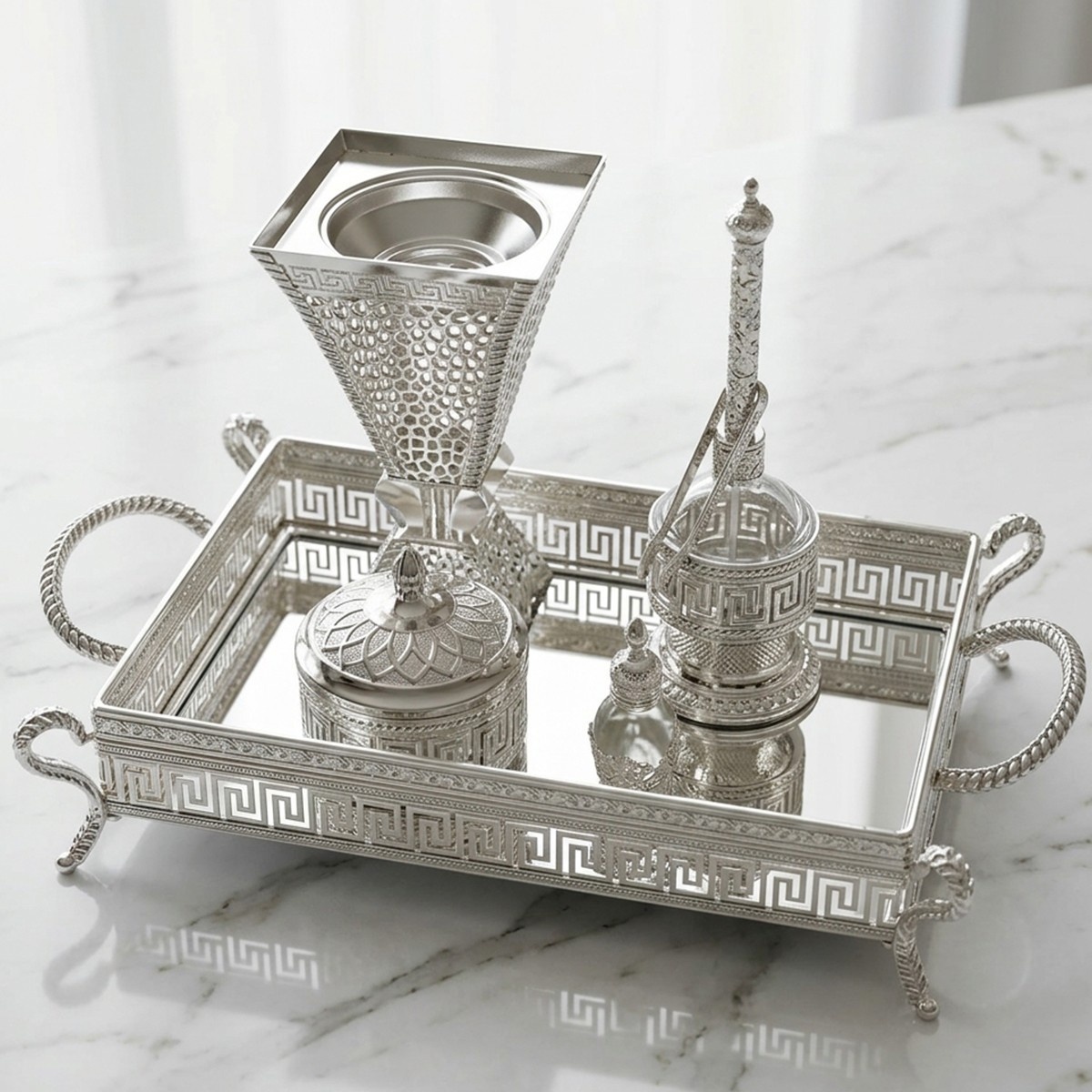 Silver Decorative Incense Burner Set