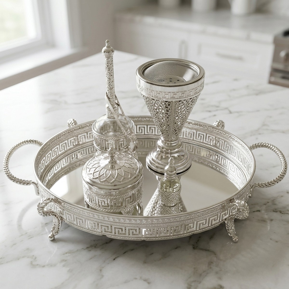 Metal Incense Burner Set Silver