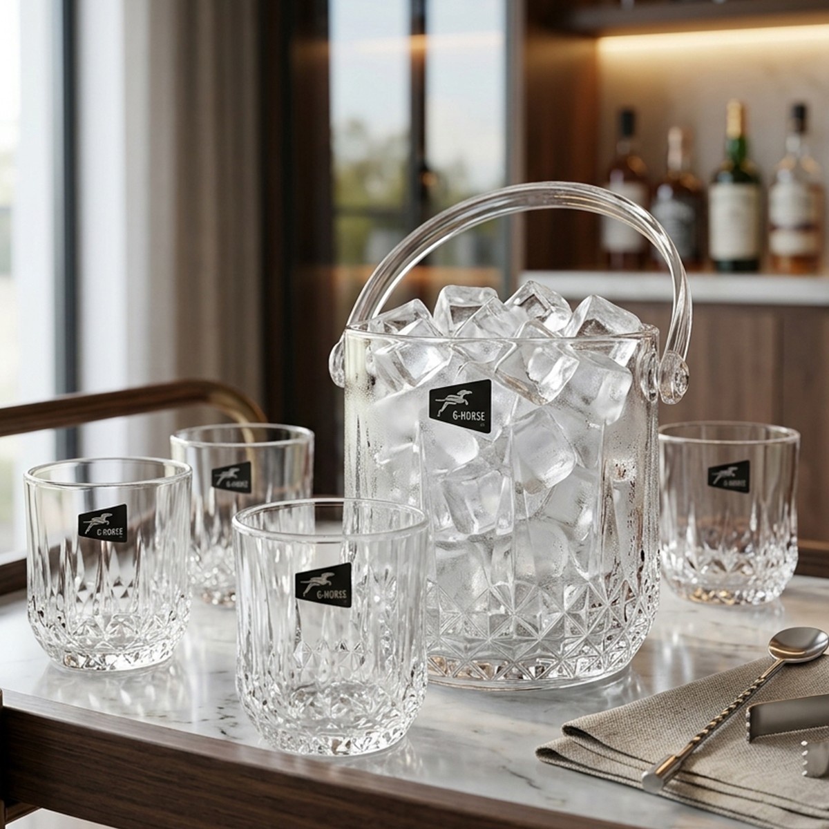 G Horse Glass Ice Bucket With Glass