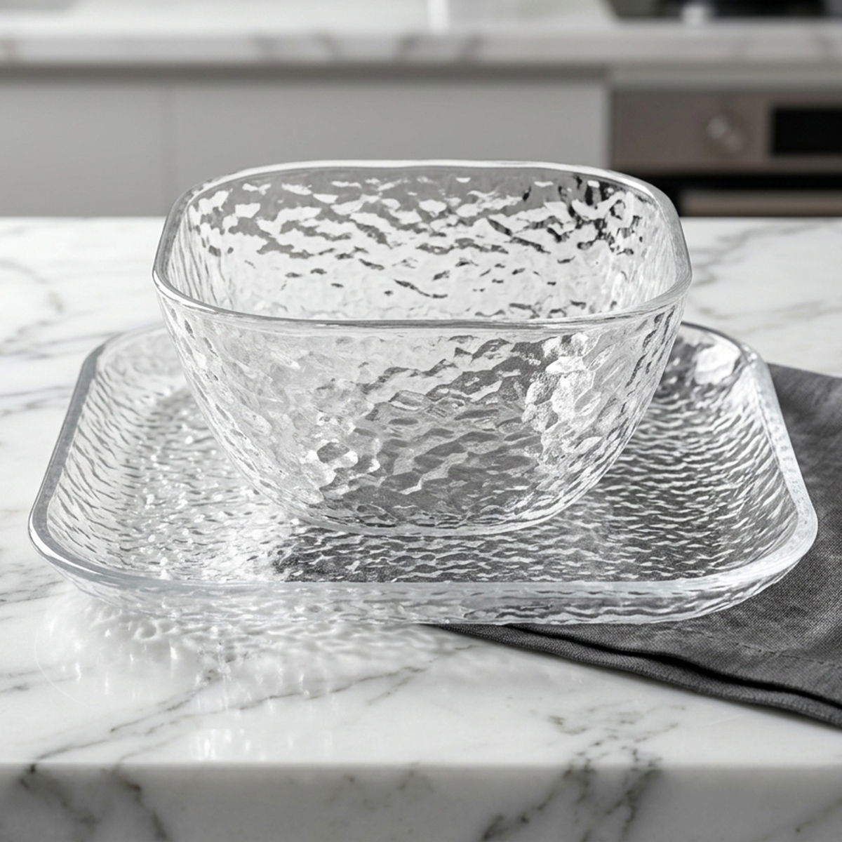 Clear Textured Glass Bowl With Saucer
