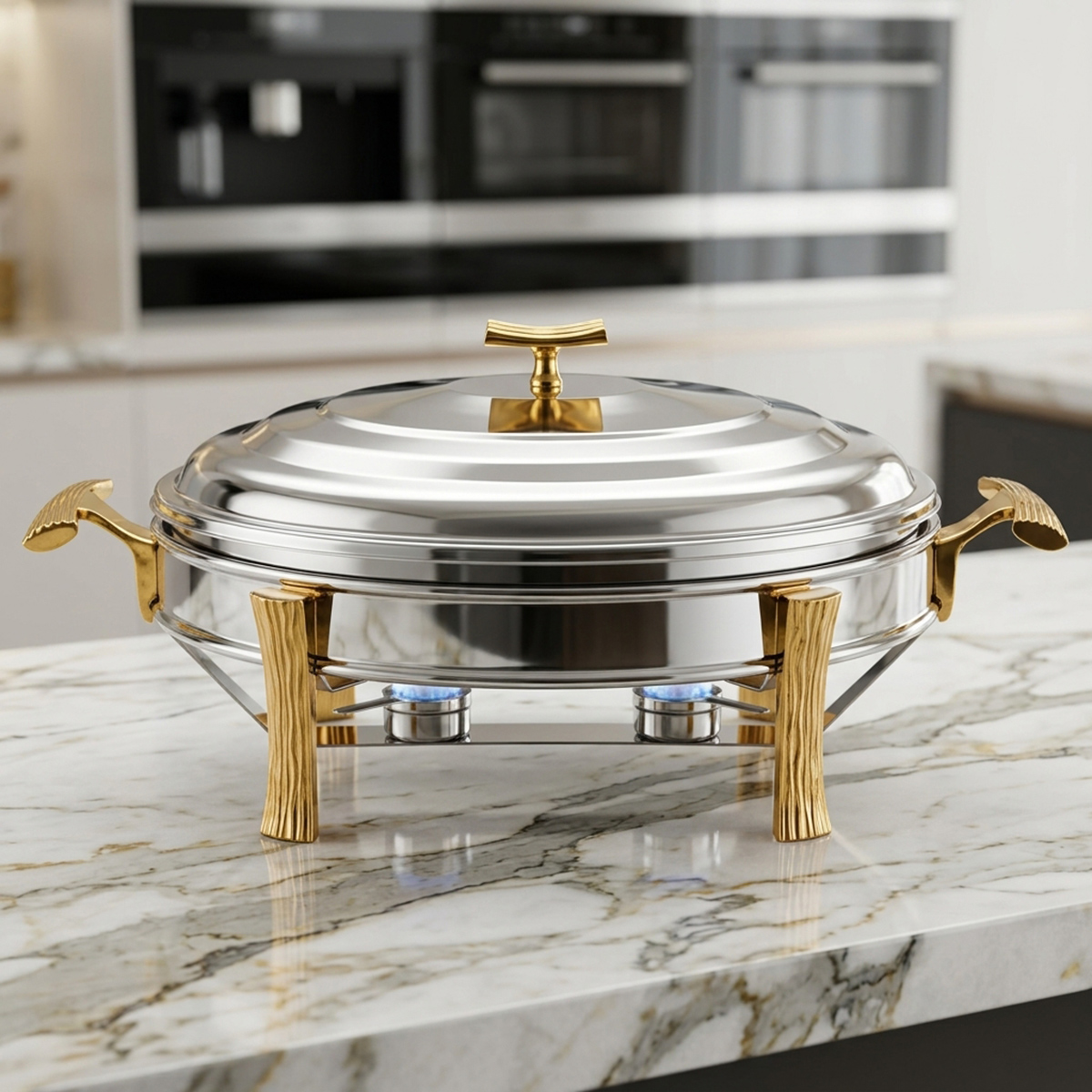 Stainless Steel Oval Food Warmer With Lid 2 Liter