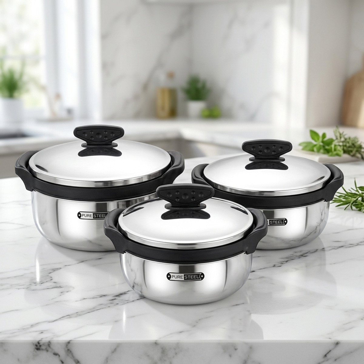 Pure Stainless Steel Hot Pot 3 Pieces Set