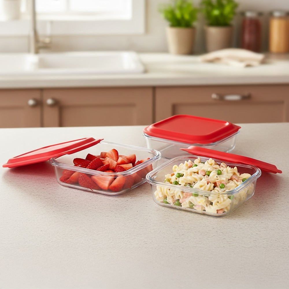 Glass Food Container With Lid 3 Pieces