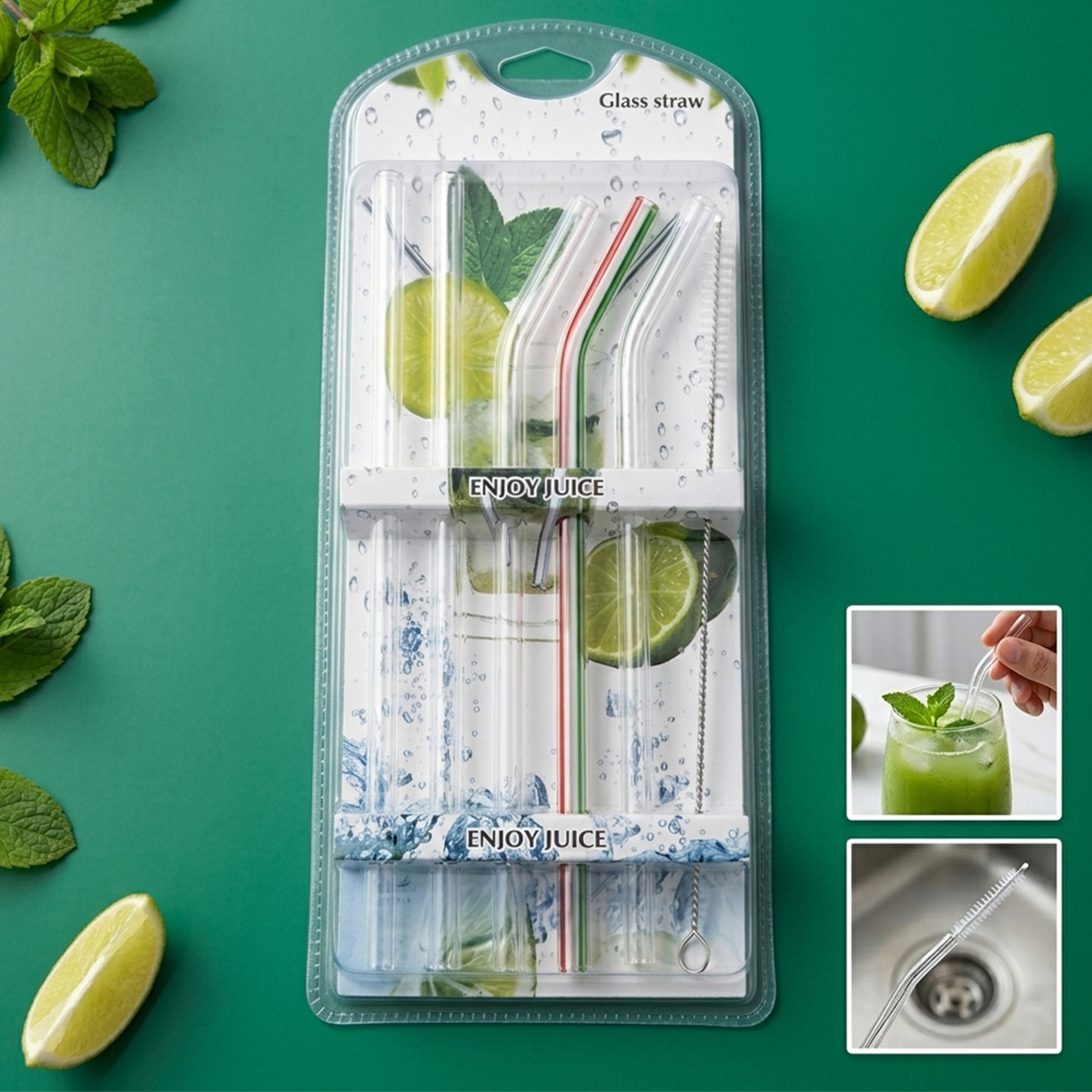 Glass Straw 5 Pieces