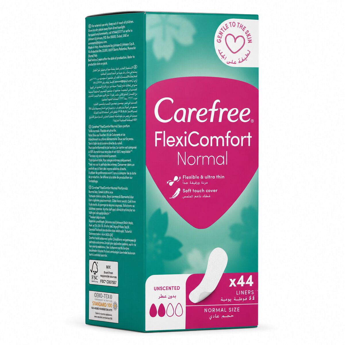 Carefree Flexicomfort Normal Panty Liners Unsented Normal Size 44 Pieces